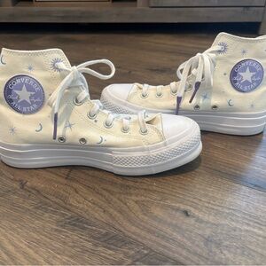 Converse Kids High-Top Sneakers - Cream with Purple Accents